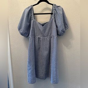 NWT Seersucker Puff Sleeve All Day Fit & Flare Dress, Medium